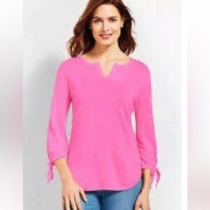 TALBOTS Hampton 100% Linen Barbie  Pink top LRG NWT